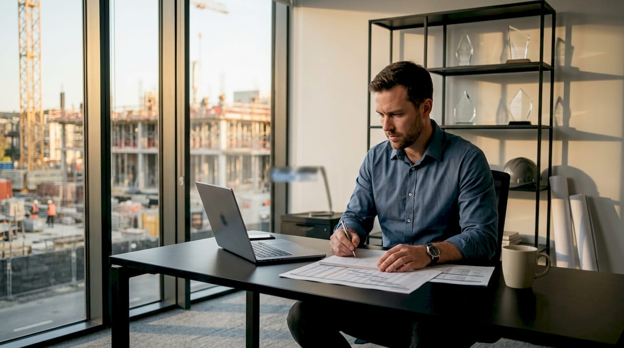 Project manager using automation software at desk