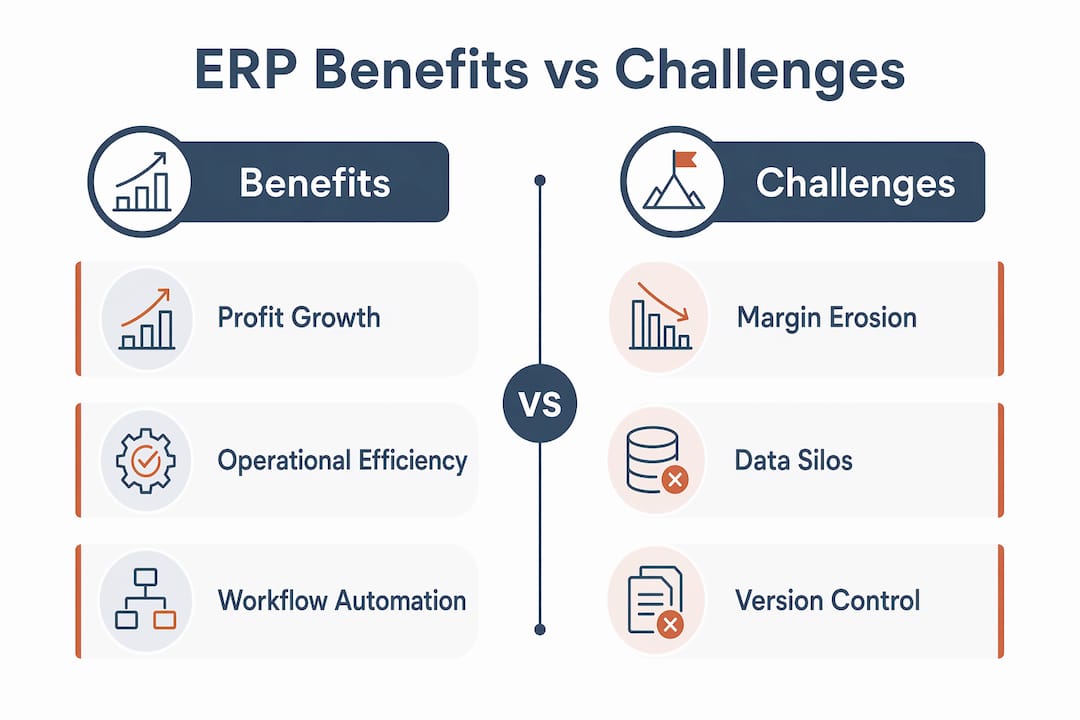 Infographic comparing ERP benefits and challenges in engineering