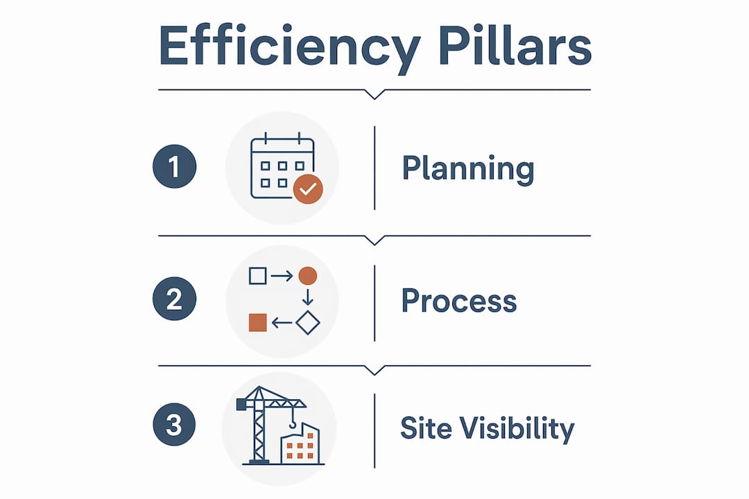Infographic of three construction efficiency pillars