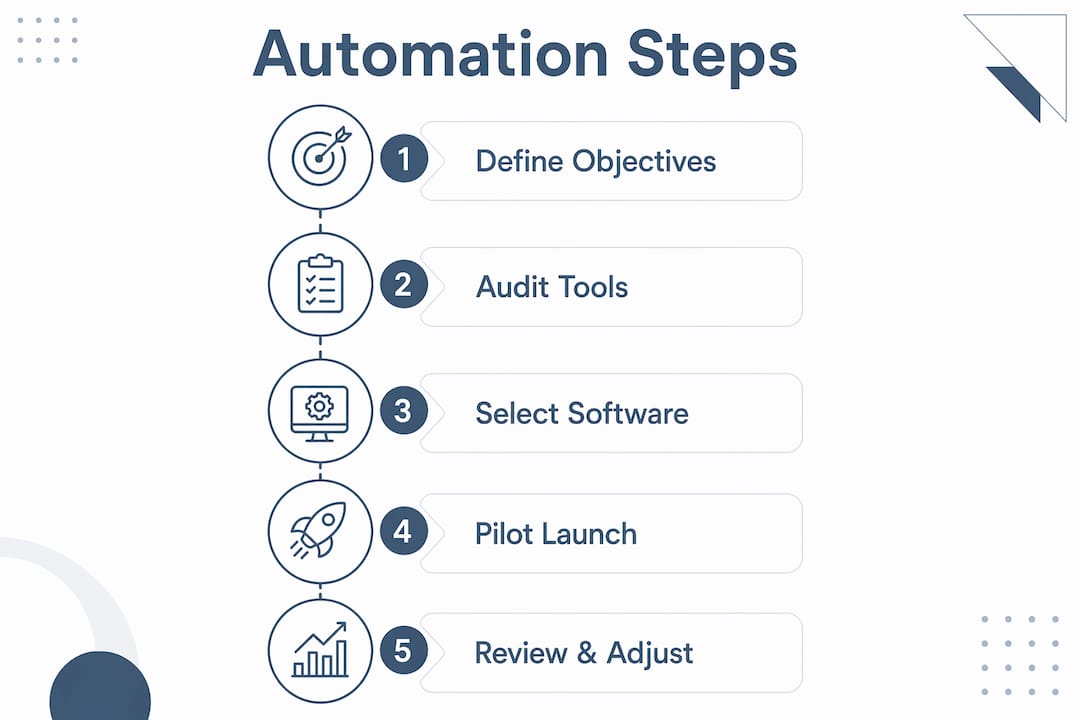 Infographic showing step-by-step timesheet automation process