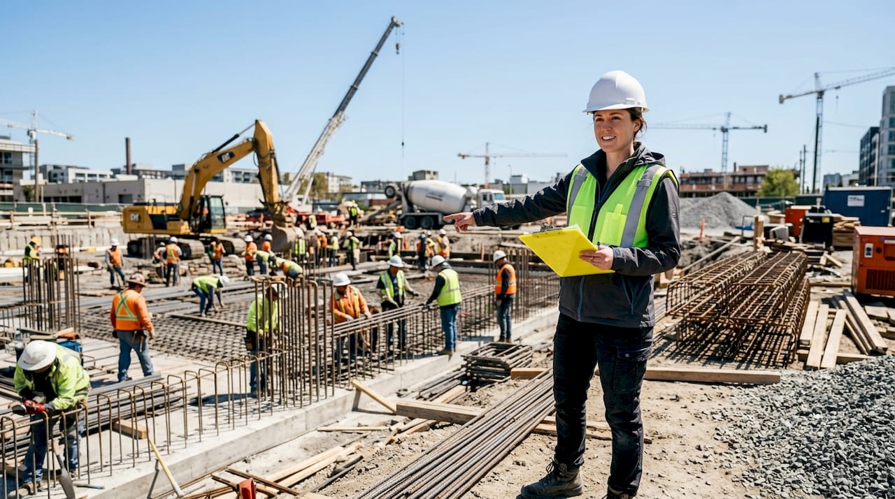 Project manager tracking budget on construction site