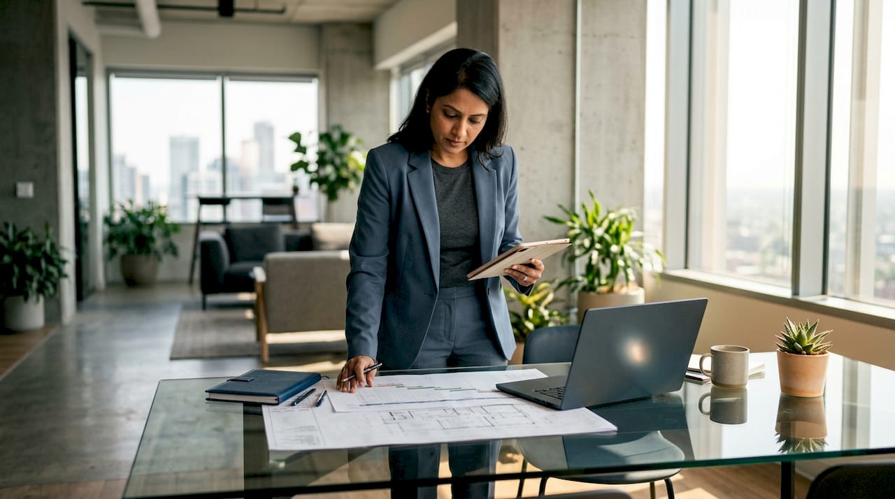 Project manager working with AI scheduling tools
