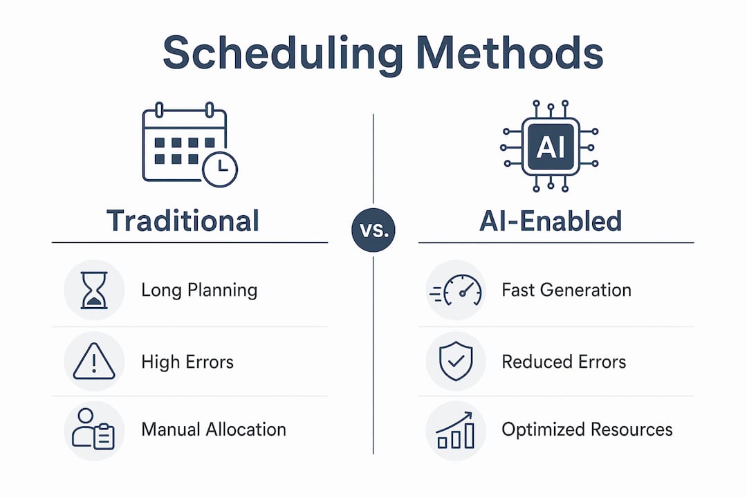 Comparison infographic of AI vs traditional scheduling