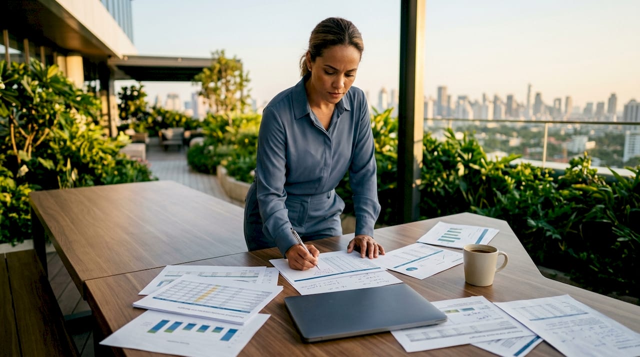 Project manager reviewing engineering budget documents