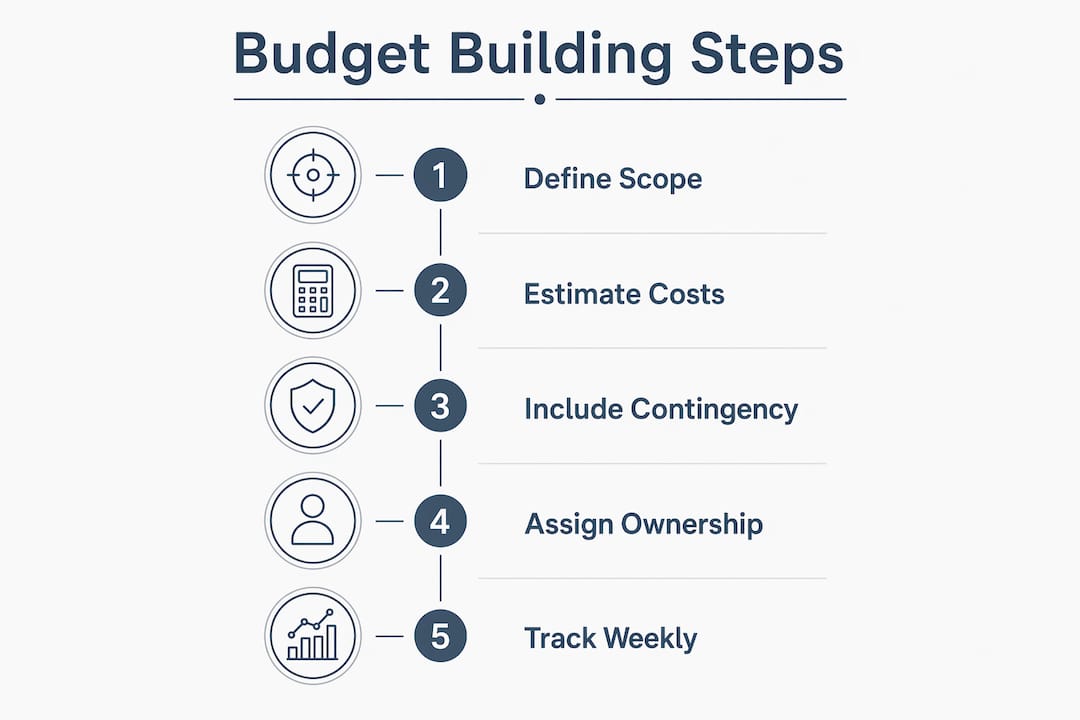 Infographic of engineering project budget building steps
