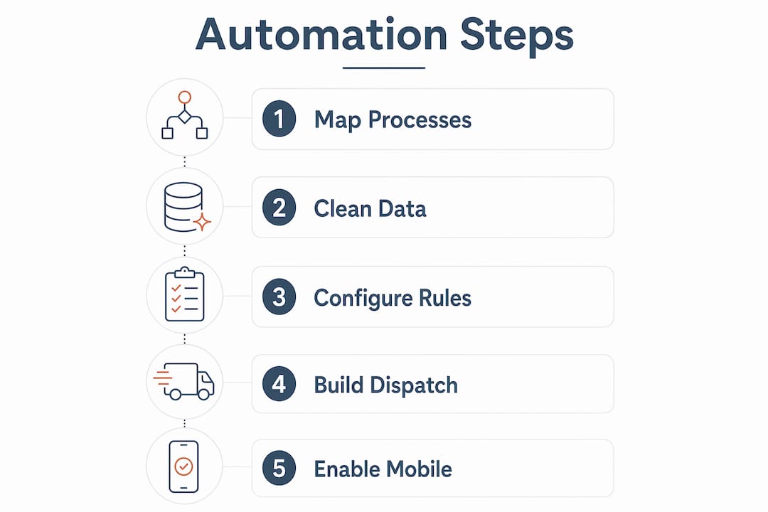 Infographic illustrating automation implementation steps