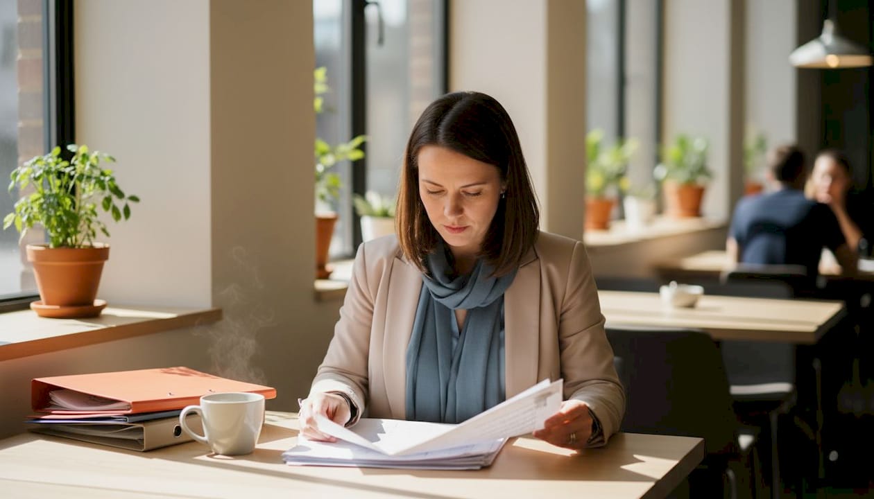 Operations manager reviewing work orders at desk