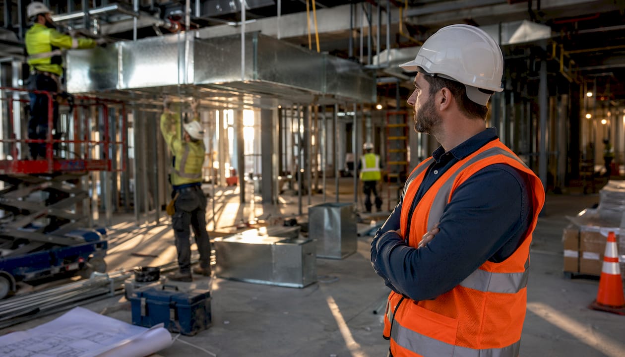 Construction supervisor overseeing MEP site work