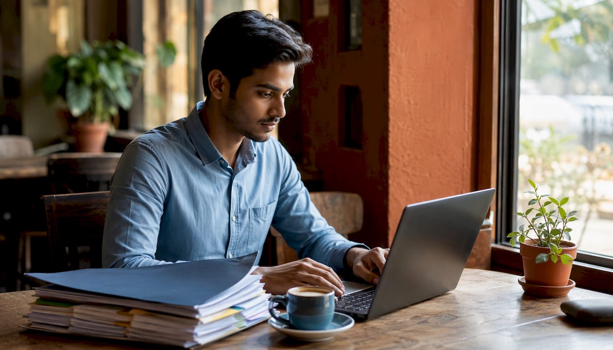 Clerk doing manual data entry at desk