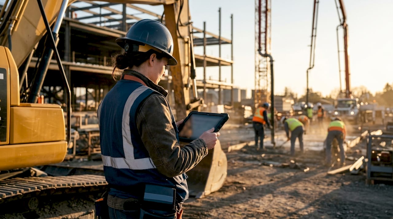 Engineer checking IoT sensor data on site