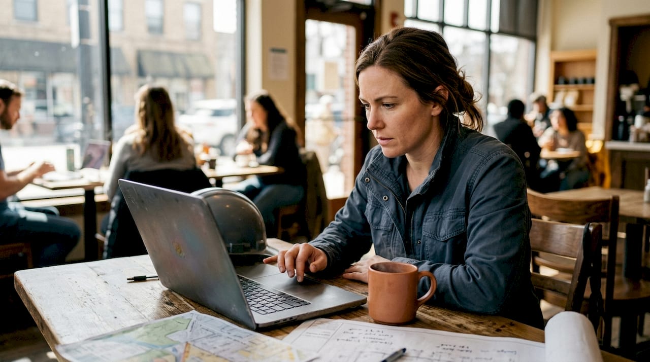 Contractor viewing cost dashboard on laptop