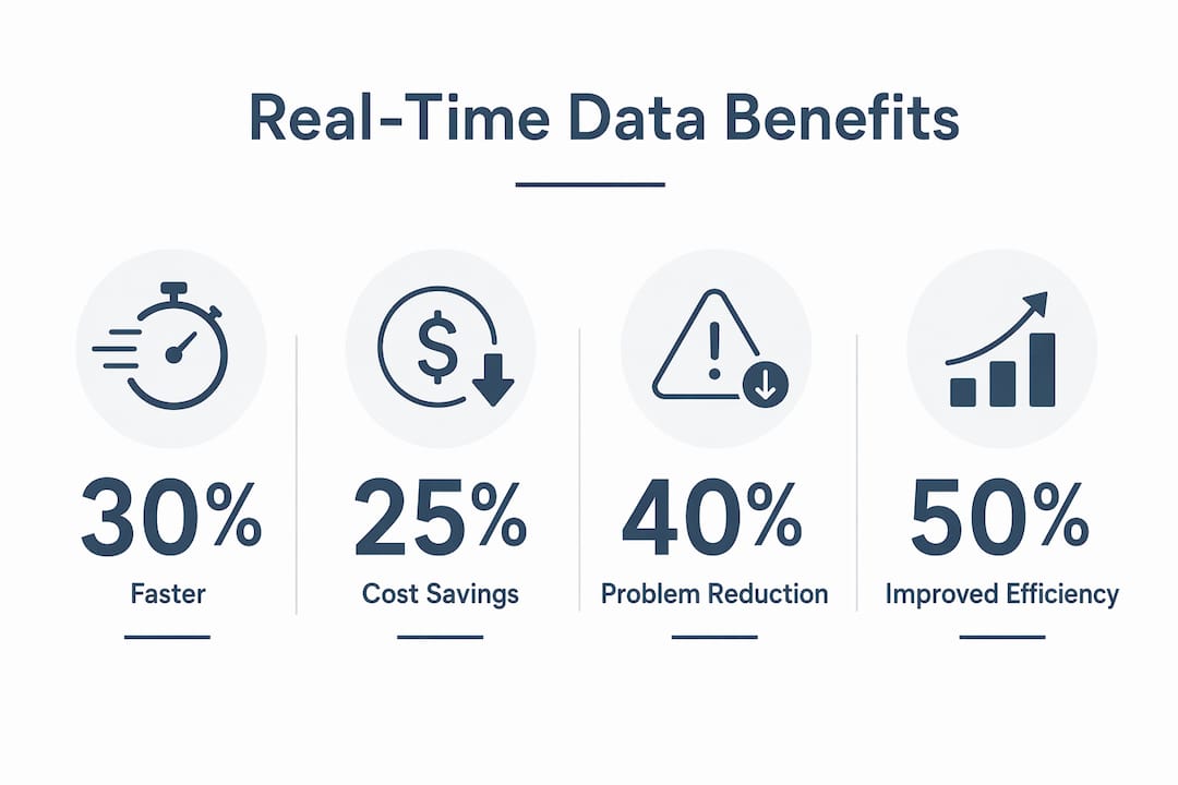 Infographic showing key real-time data benefits in construction