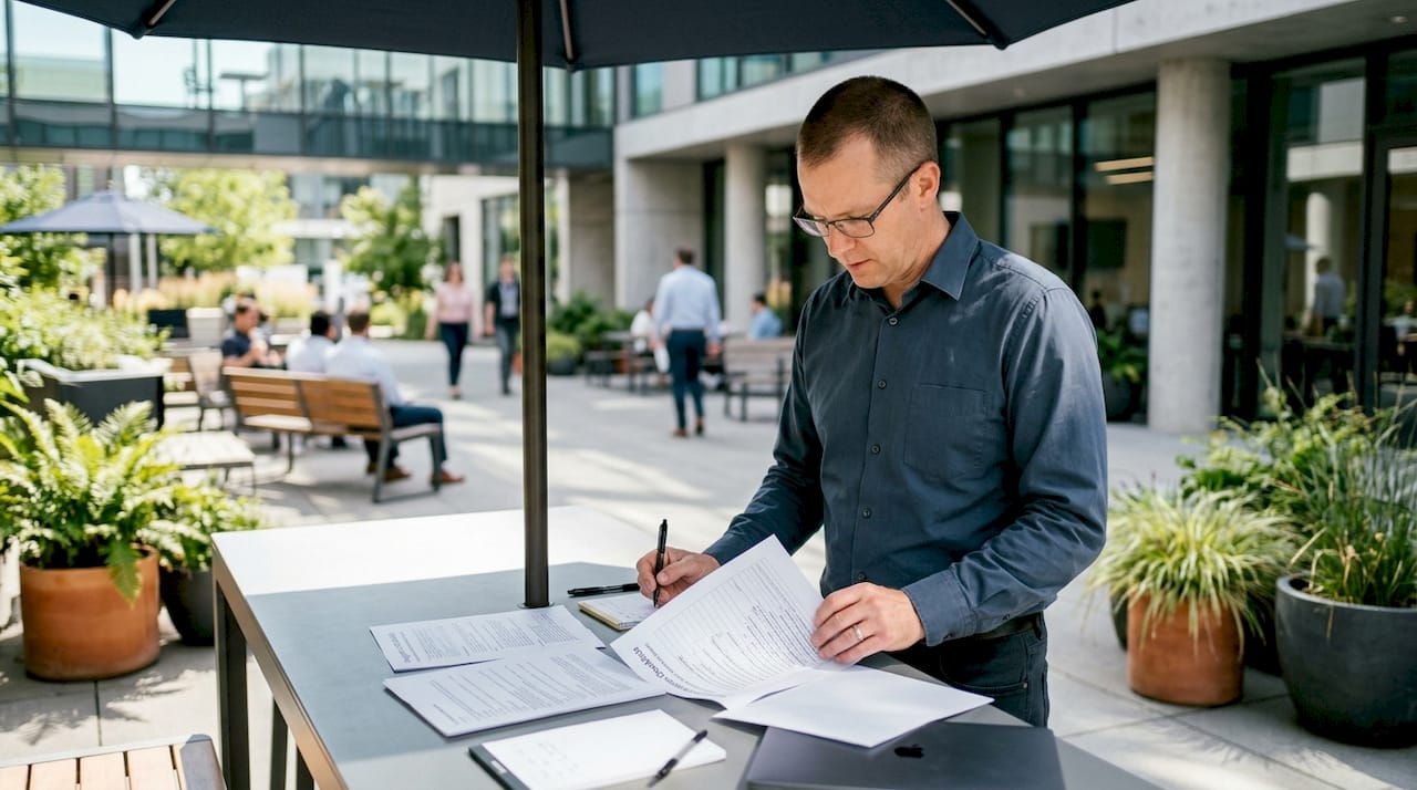 Project manager reviewing software integration checklist
