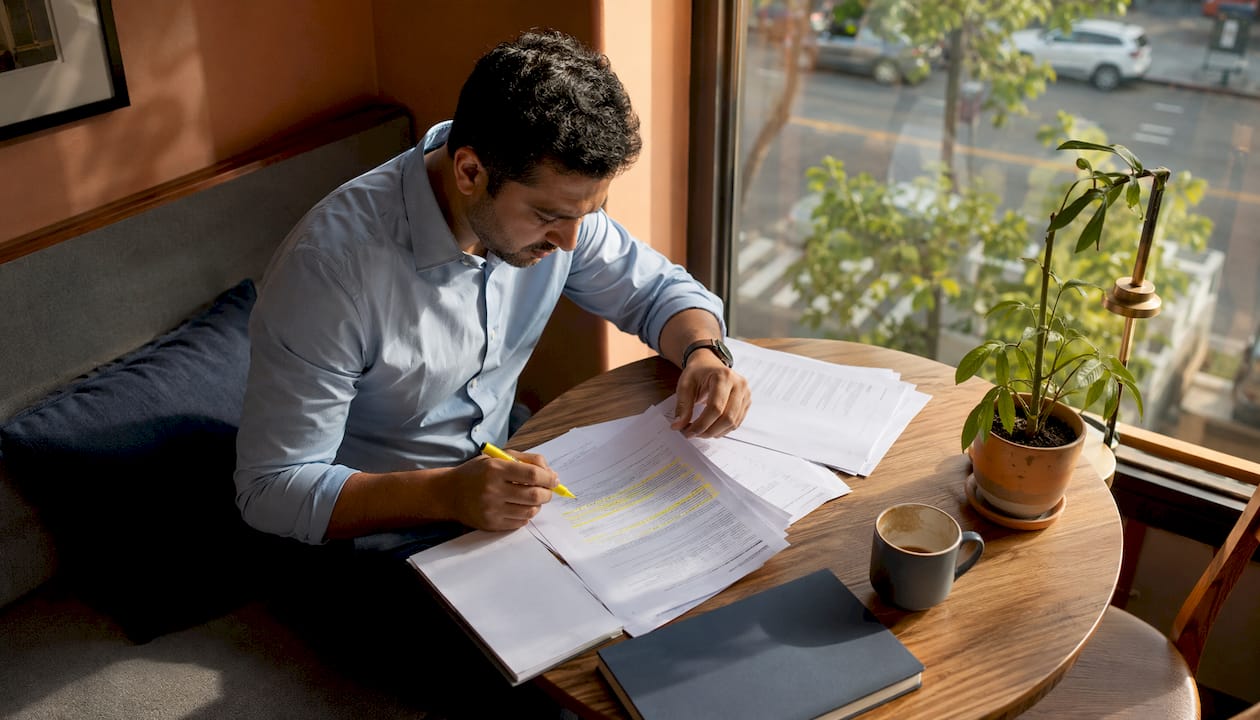 Man reviewing subcontractor documents in office