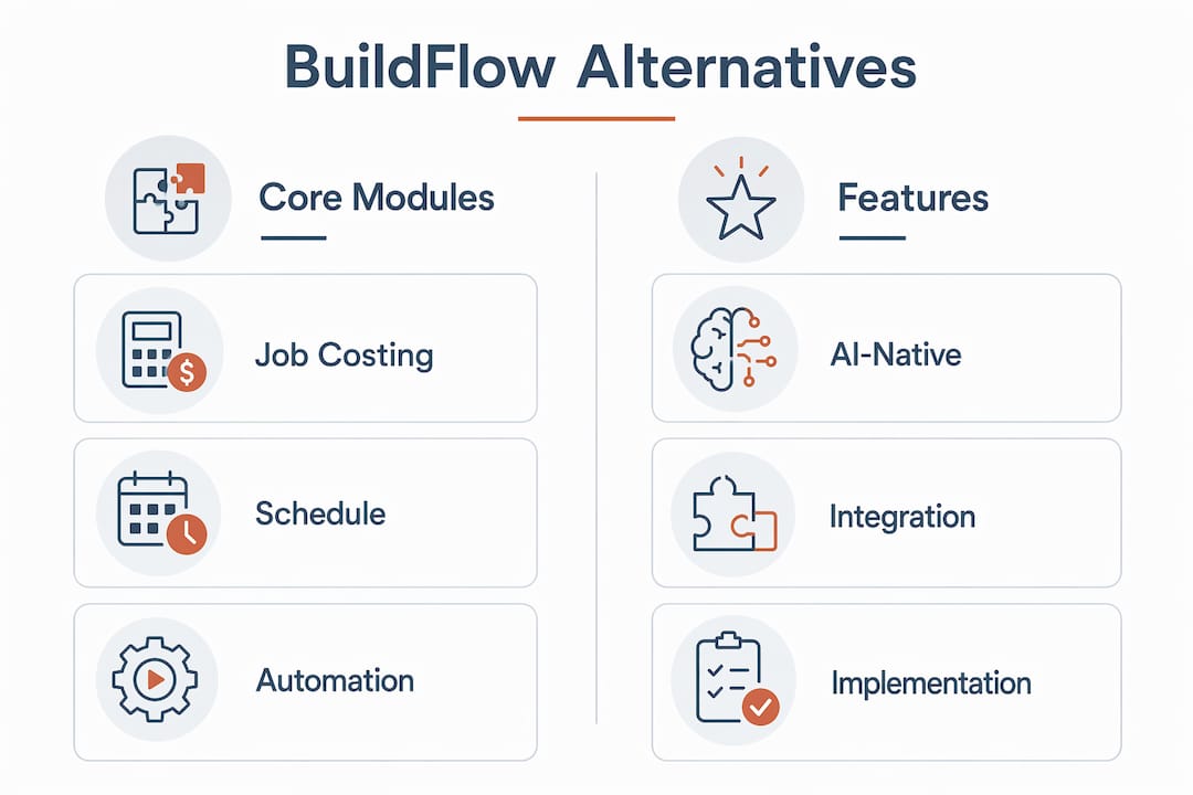 Infographic comparing BuildFlow alternatives across core modules