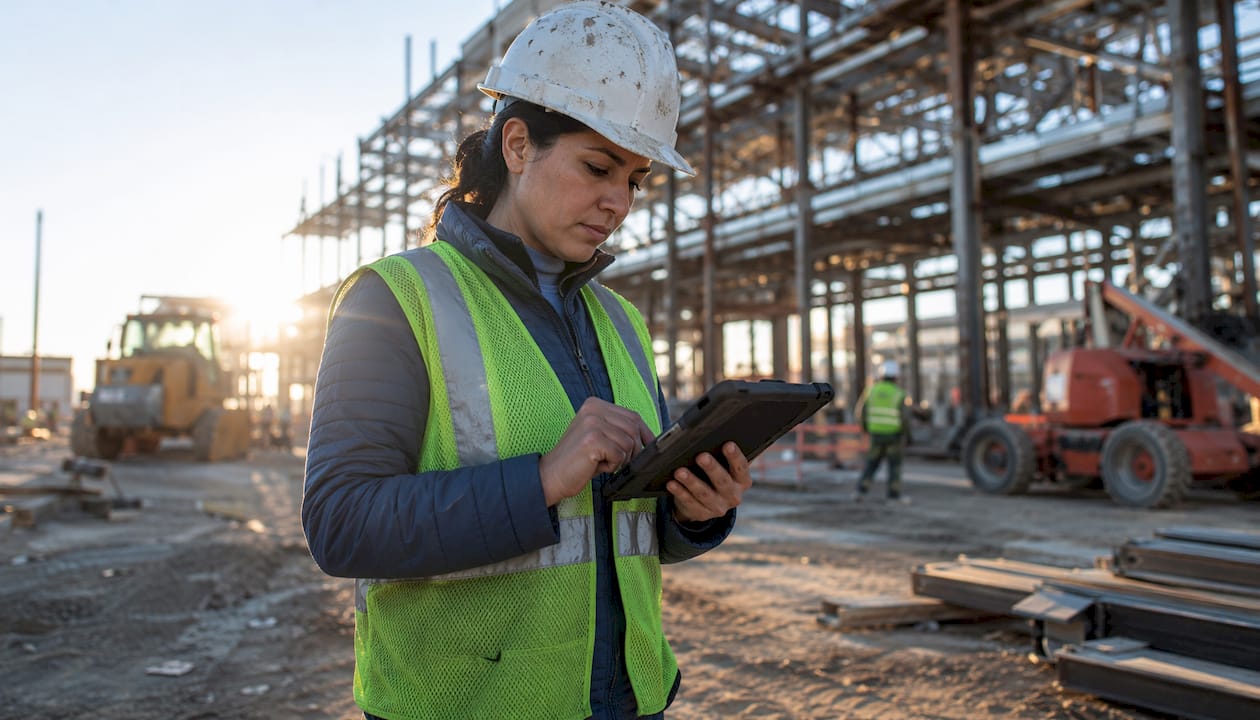 Field supervisor updating ERP on tablet