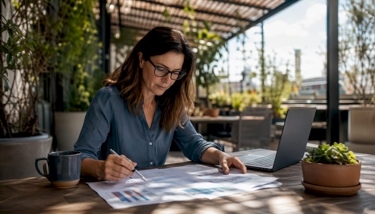 Engineer reviewing automation software charts