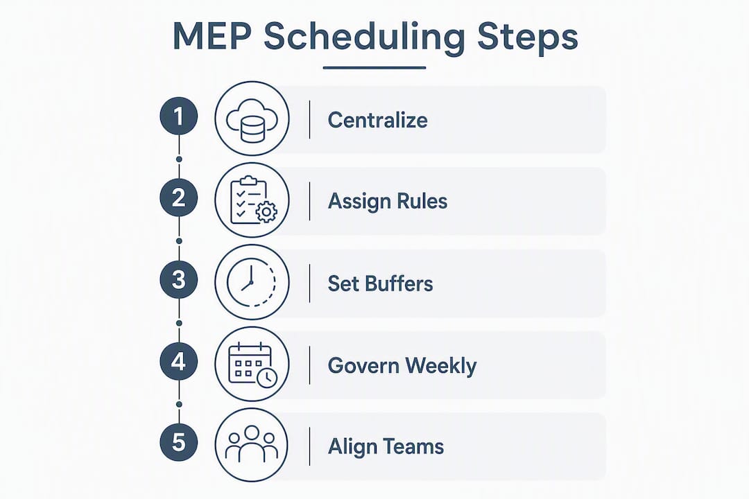 Infographic showing MEP crew scheduling process steps