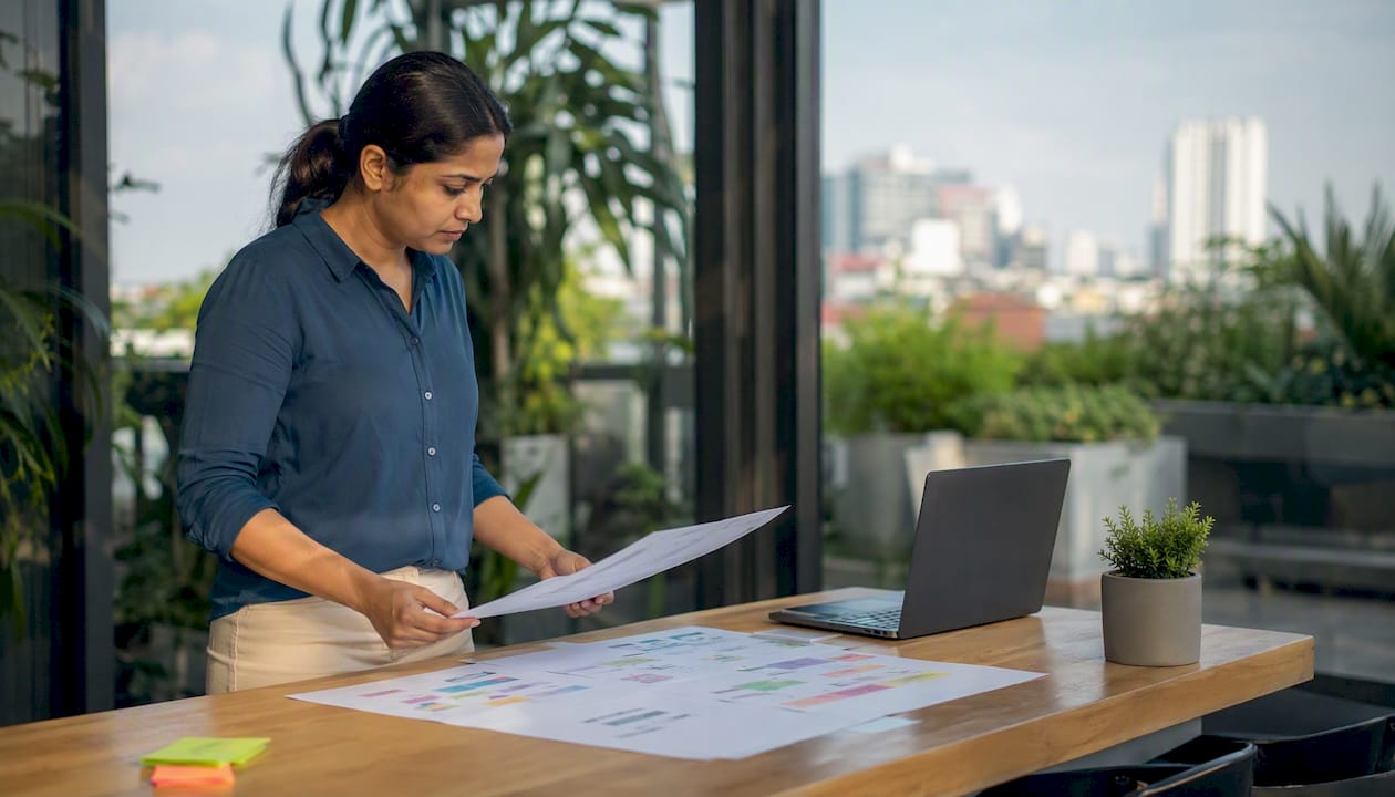 Professional reviewing ERP implementation documents
