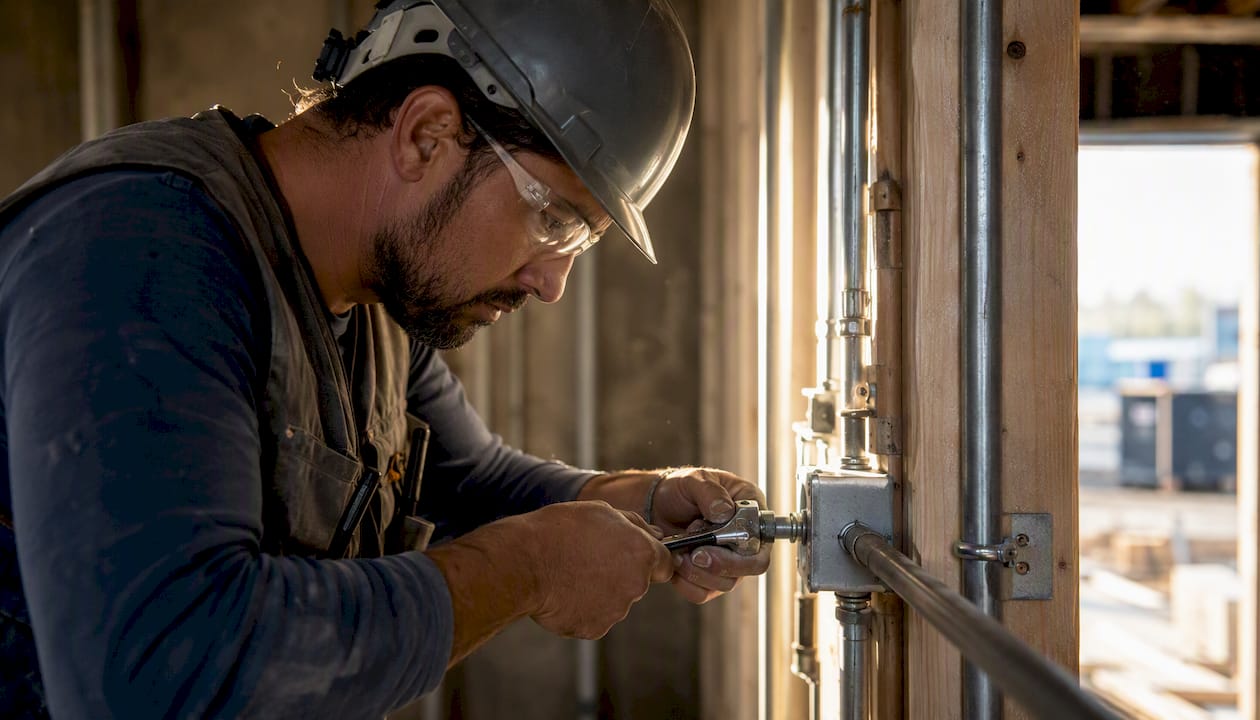 Subcontractor installing conduit piping