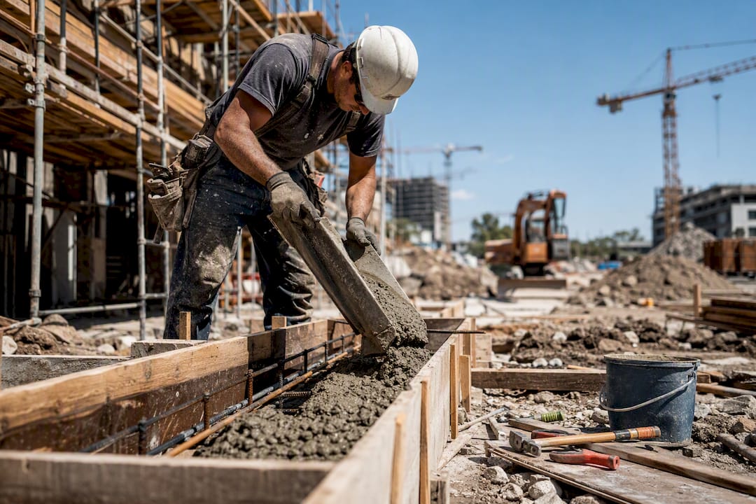 Construction worker manual work on site
