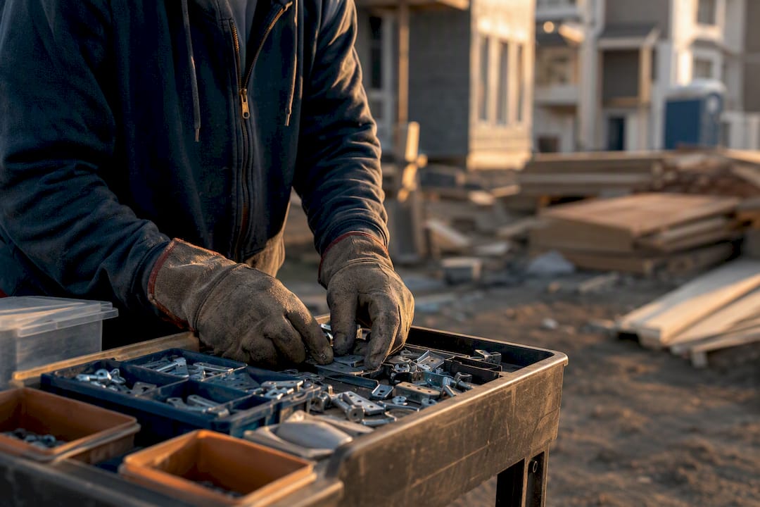 Technician hands managing materials on site