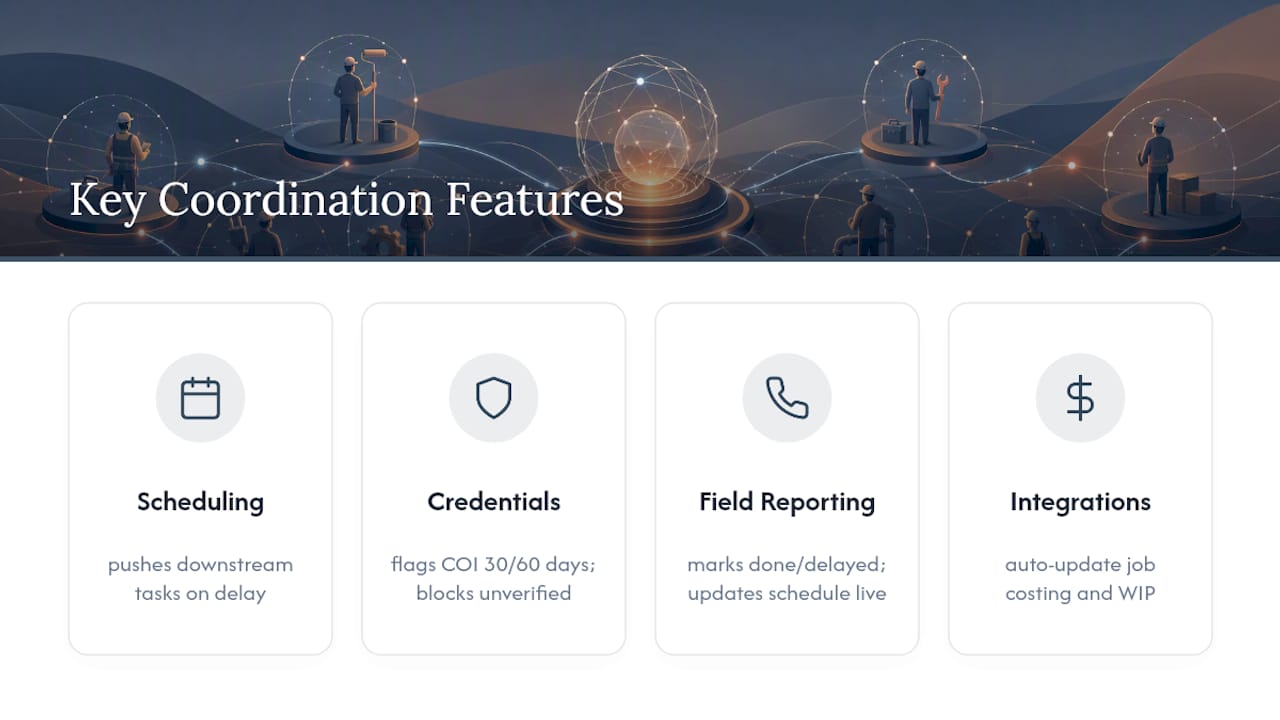 Diagram comparing subcontractor coordination features