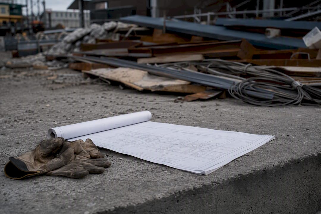 Construction blueprints and gloves illustrating data fragmentation