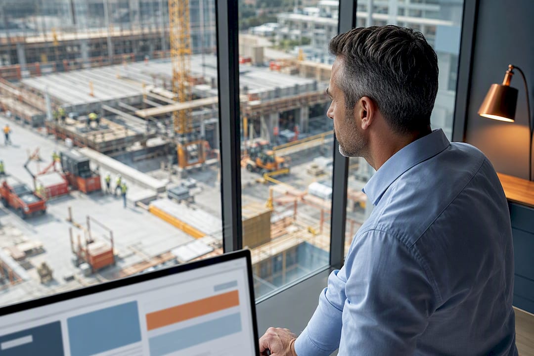 Manager reviewing live construction project status