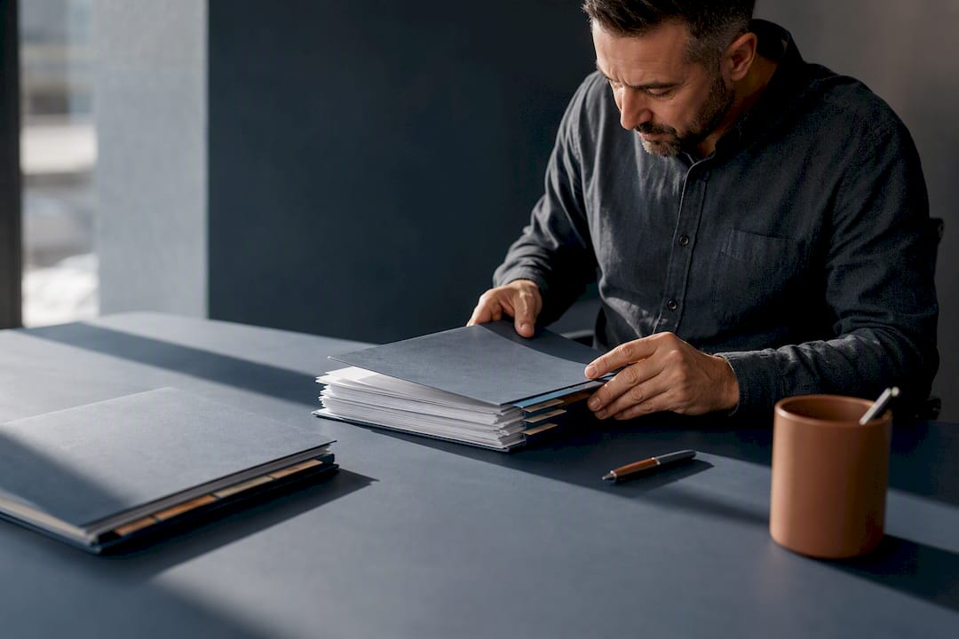 Reviewer organizing certified payroll records
