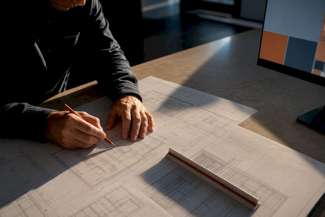 Estimator reviewing AI blueprint takeoff plans