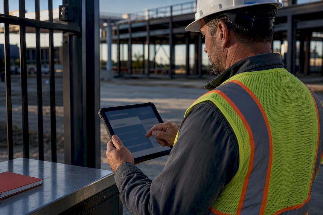 Supervisor recording weekly construction hours