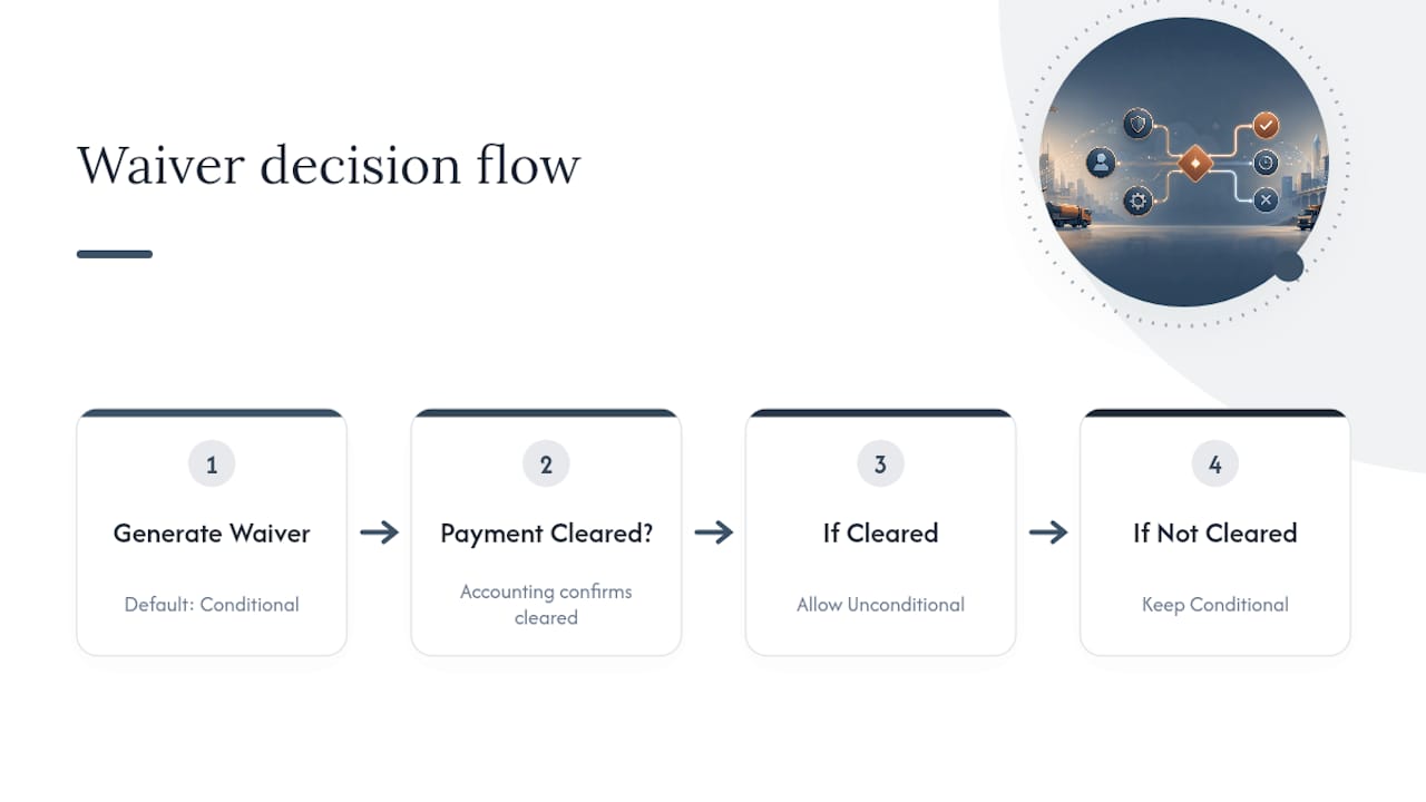 Conditional waiver payment clearance workflow
