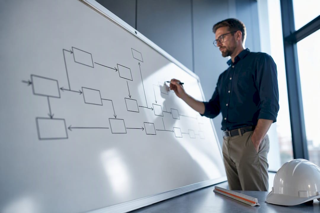 Scheduler reviewing a CPM activity network