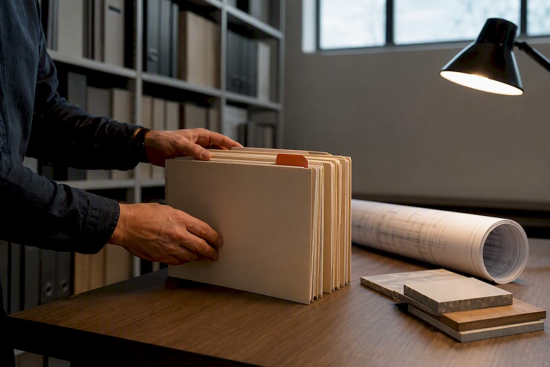 Construction pay application folders in records room