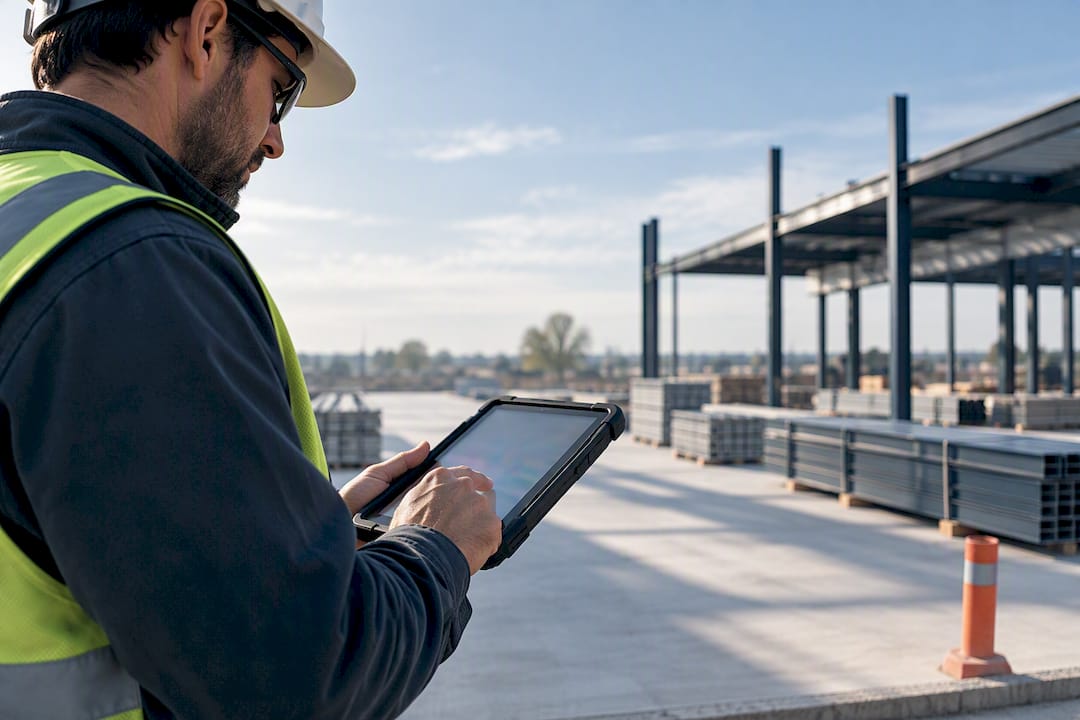 Superintendent recording coded labor time onsite