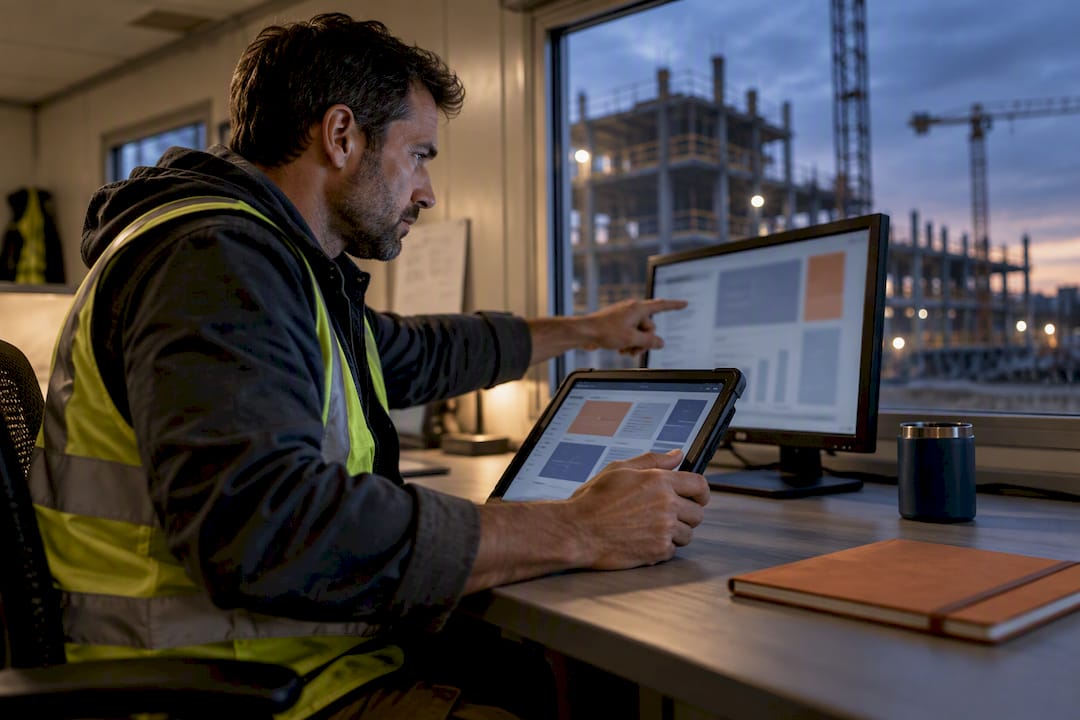 Project manager reviewing integrated construction cost data