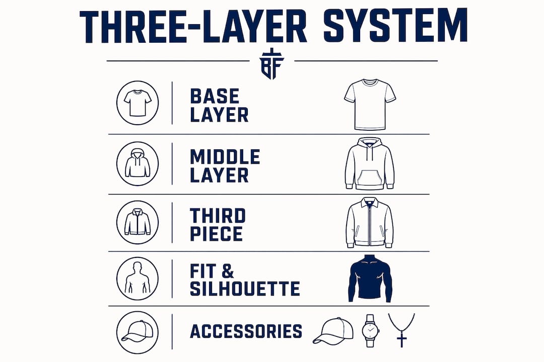 Infographic illustrating three-layer Christian apparel system