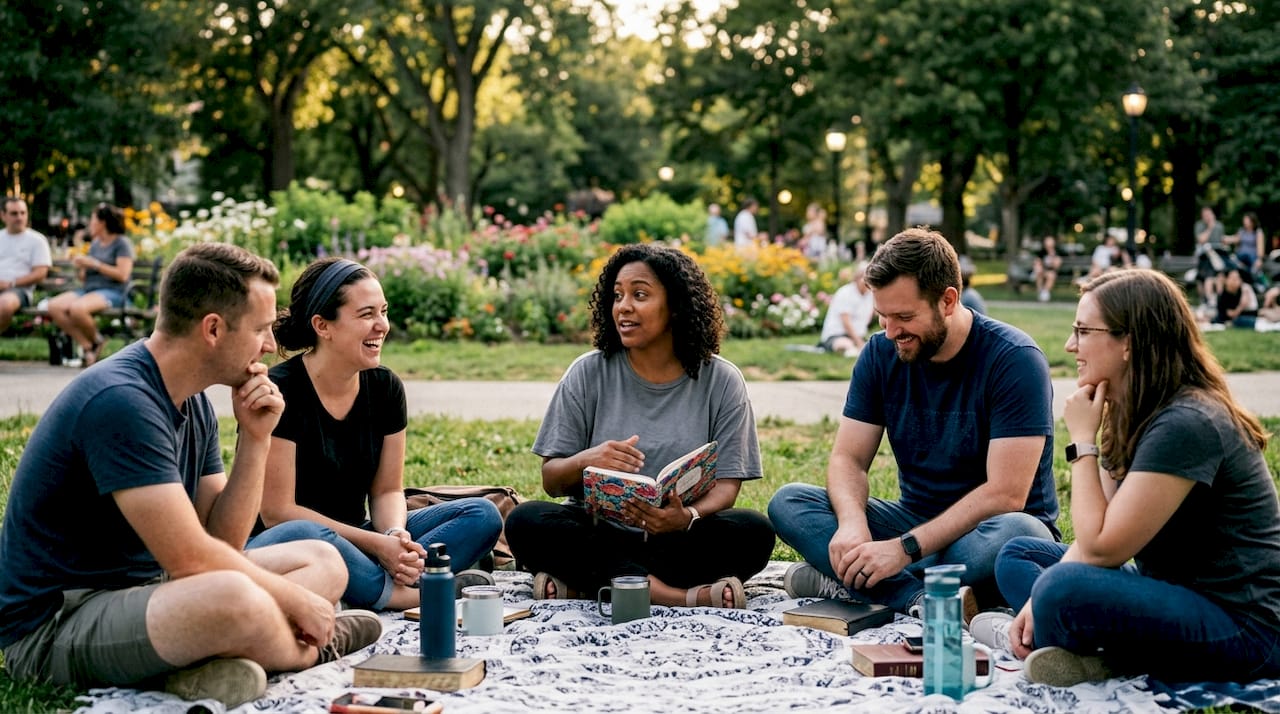 Group of believers in outdoor fellowship