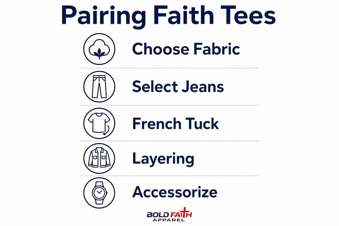 Infographic showing steps to pair faith tees with jeans