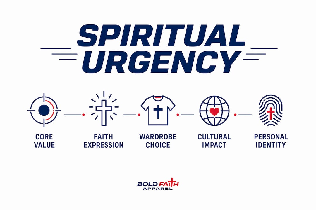 Infographic illustrating spiritual urgency in fashion with core values and influences