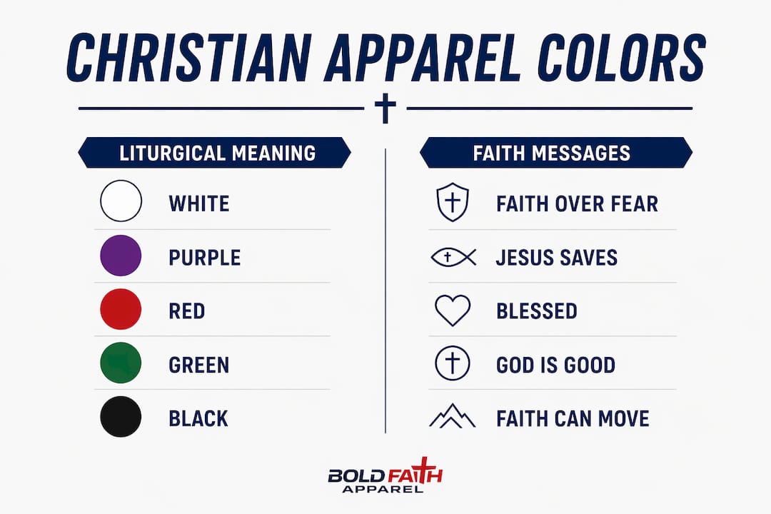 Infographic showing Christian apparel colors and faith messages