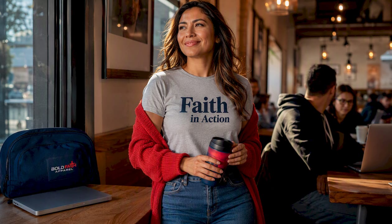 Female in JESUS Saves T-shirt styled outdoors