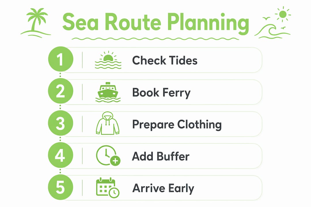 Infographic outlining sea route temple visit steps