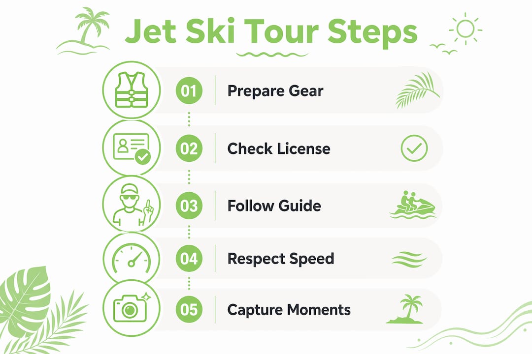 Infographic outlining key steps for jet ski tours