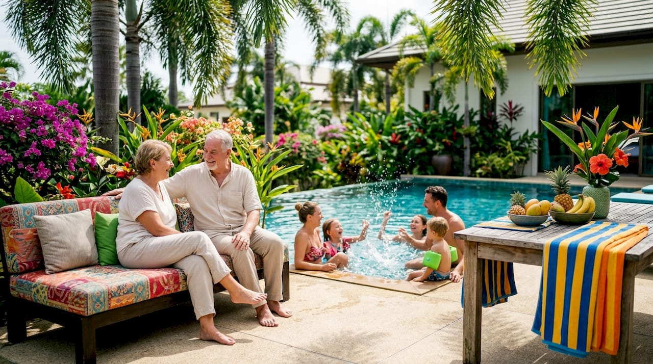 Family enjoying private villa poolside in Phuket