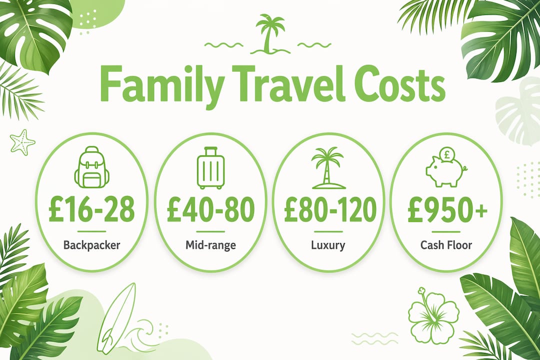 Infographic showing family travel budget tiers in Thailand