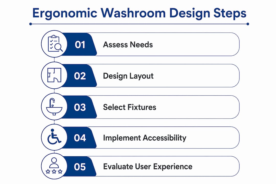 Infographic showing ergonomic washroom design steps