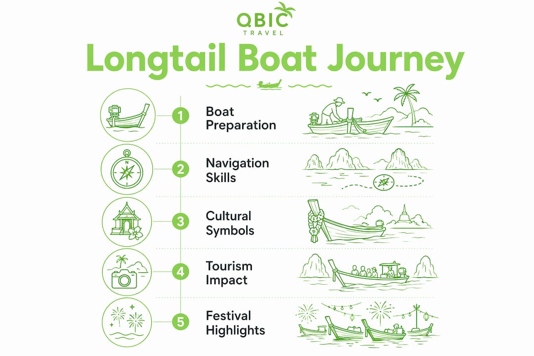 Infographic showing key stages of longtail boat cultural tours