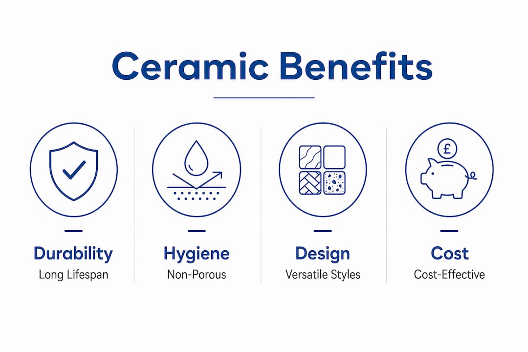 Infographic showing benefits of ceramic bathroom accessories